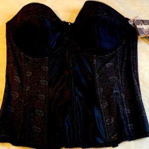 Dominique Black Style #8949 Lace Corset Bridal Bra with Garters 40D NWT